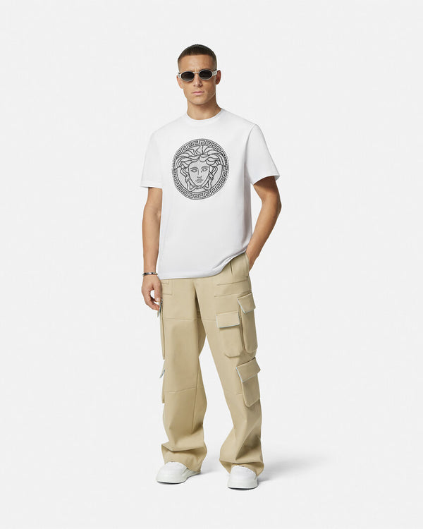 Versace EMBROIDERED MEDUSA SLICED T-SHIRT