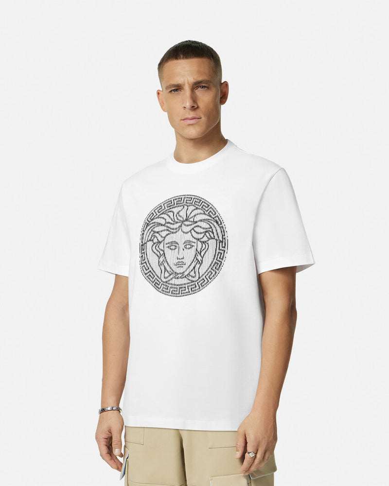 Versace EMBROIDERED MEDUSA SLICED T-SHIRT