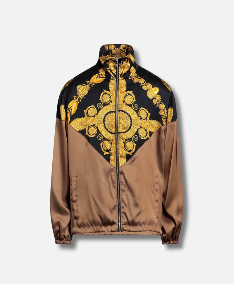 VERSACE
Brown High-Neck Jacket with Barocco