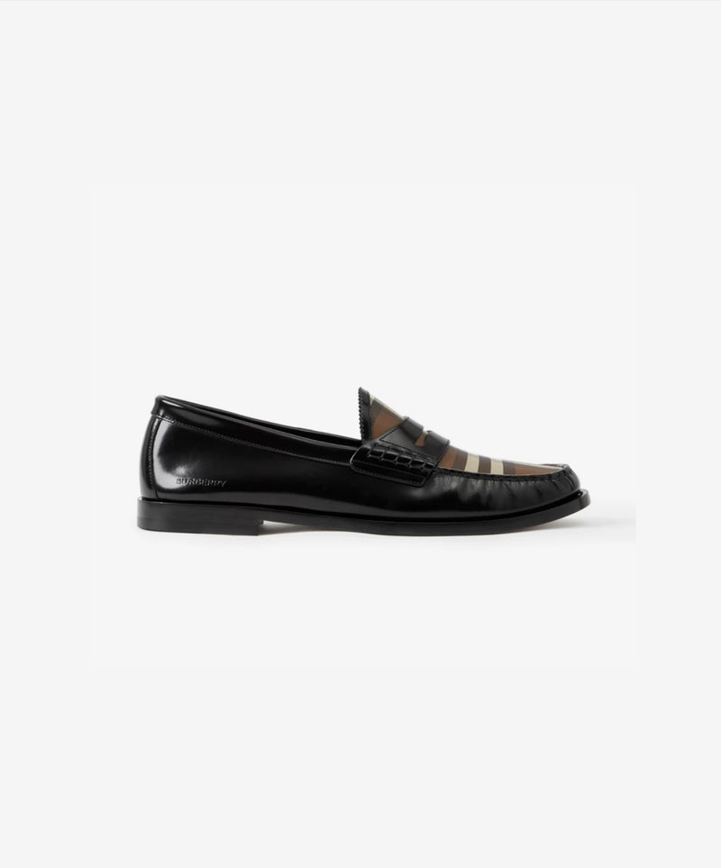 Burberry Check Panel Leather Loafers