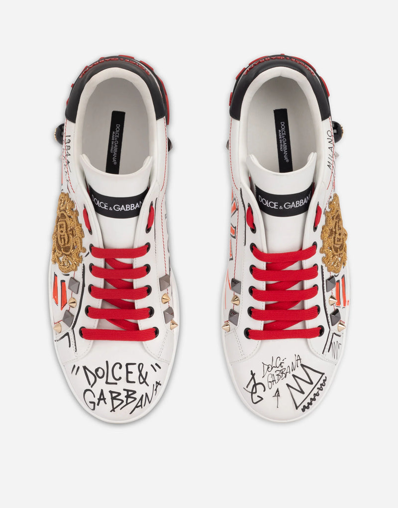 Dolce&Gabbana Calfskin Portofino sneakers with embroidery and studs