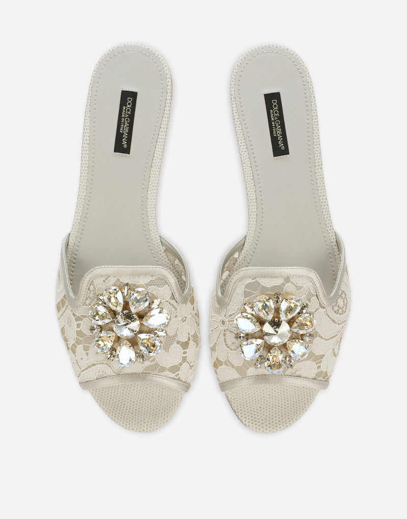 Dolce&Gabbana Lace rainbow slides with brooch detailing