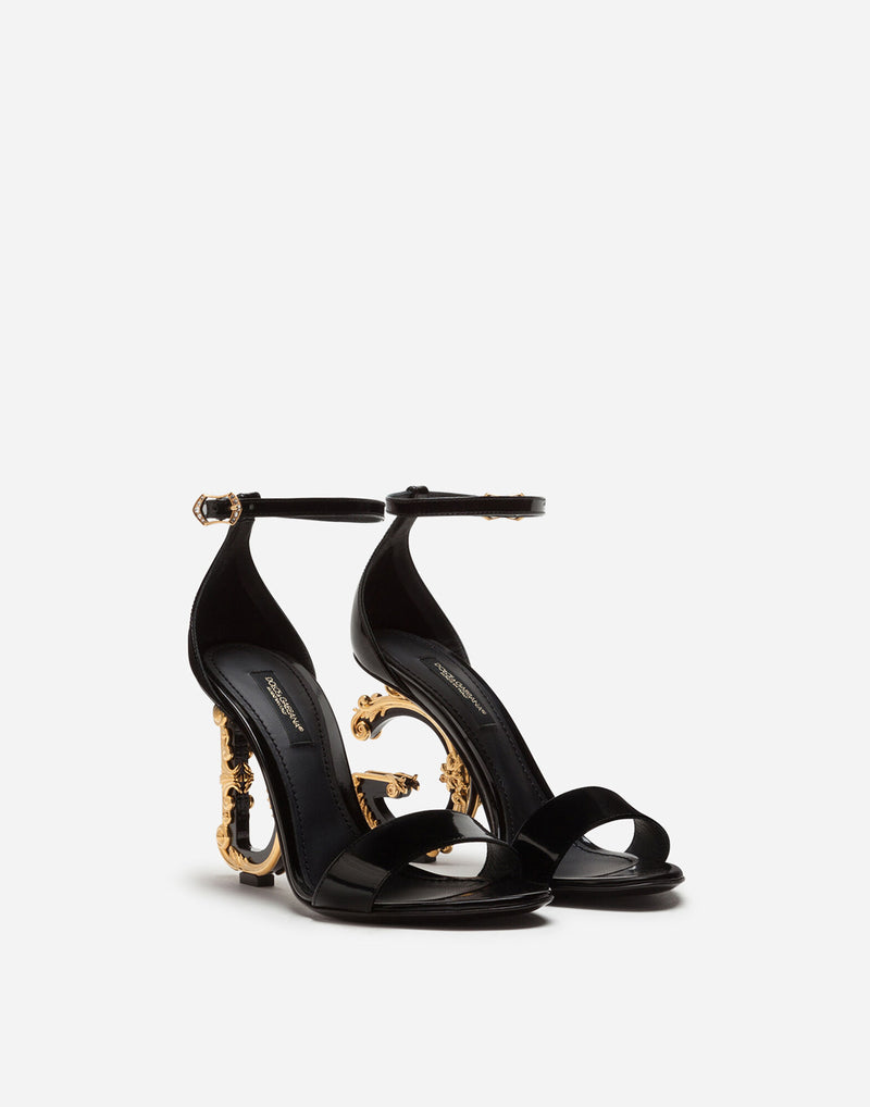 Dolce&Gabbana Polished calfskin sandals with DG baroque heel