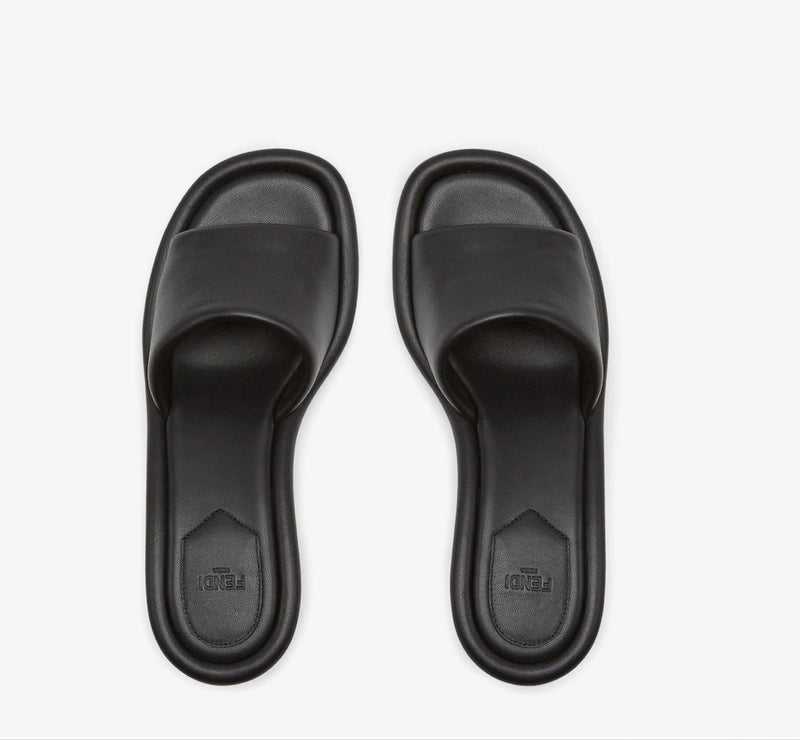 Fendi Baguette Black nappa leather slides