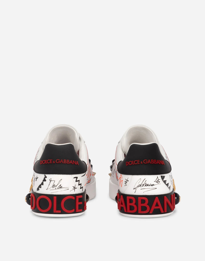 Dolce&Gabbana Calfskin Portofino sneakers with embroidery and studs