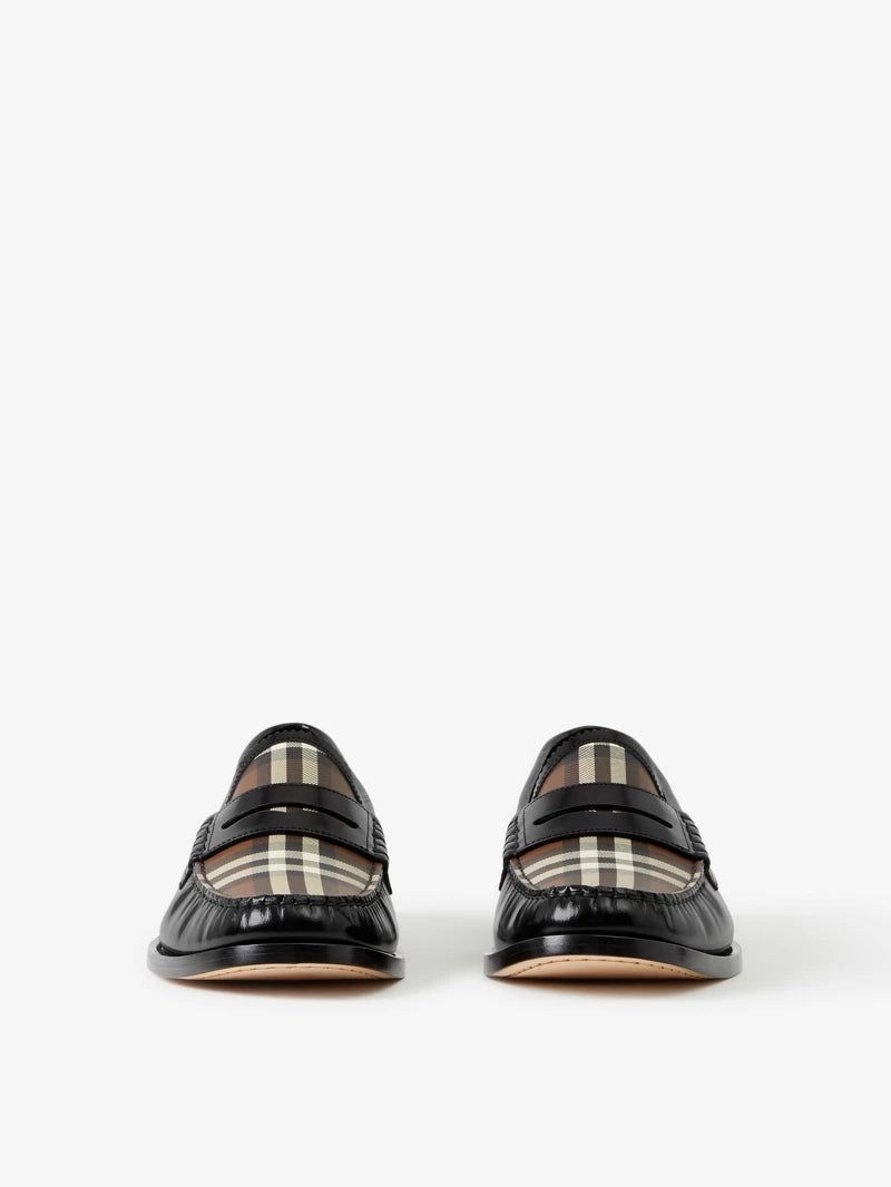 Burberry Check Panel Leather Loafers