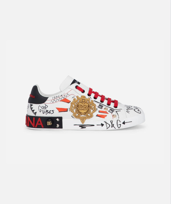 Dolce&Gabbana Calfskin Portofino sneakers with embroidery and studs