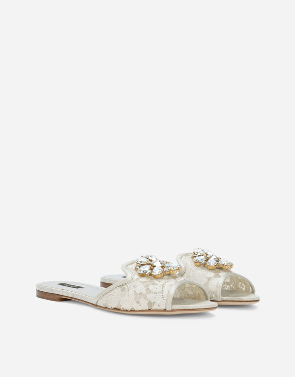 Dolce&Gabbana Lace rainbow slides with brooch detailing