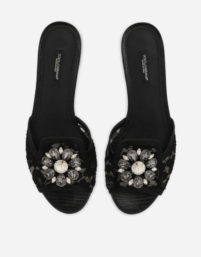 Dolce&Gabbana Lace rainbow slides with brooch detailing