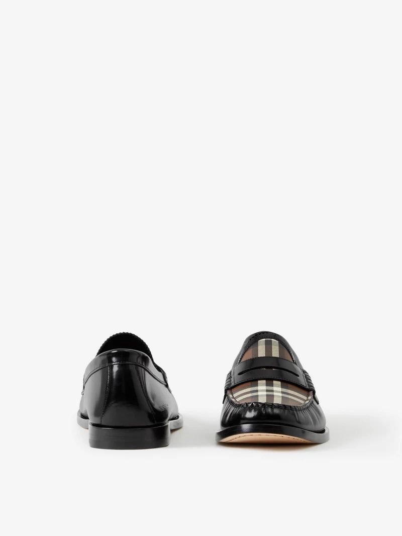 Burberry Check Panel Leather Loafers