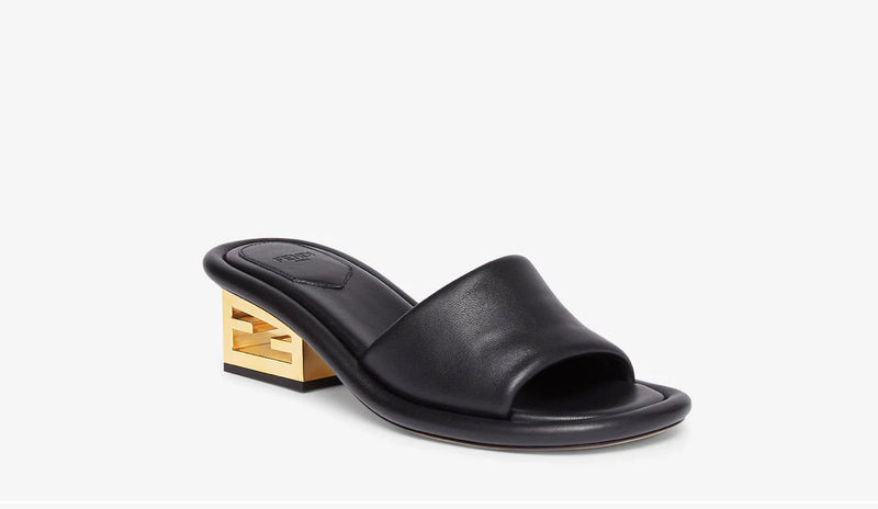 Fendi Baguette Black nappa leather slides