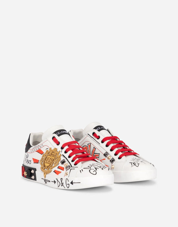 Dolce&Gabbana Calfskin Portofino sneakers with embroidery and studs