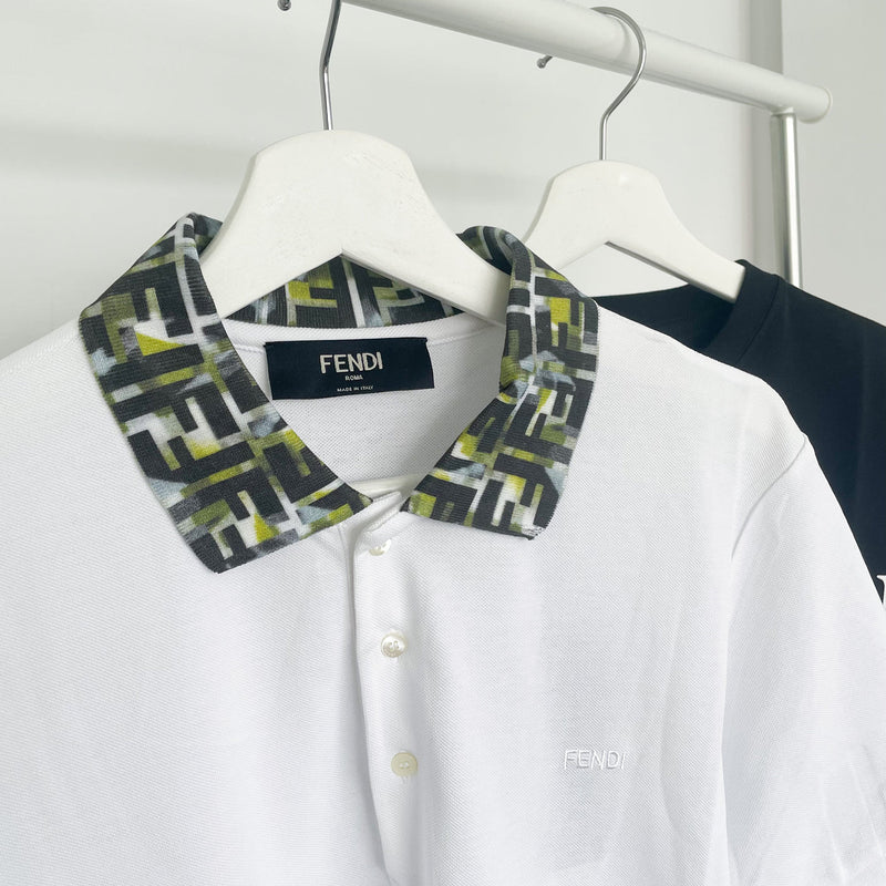 FENDI White & Camo-FF Collar Polo