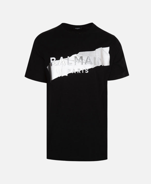 BALMAIN FOIL TAPE TEE NOIR, BLANC & ARGENT