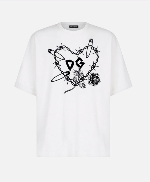 DOLCE & GABBANA Heart Pin Cotton T-Shirt