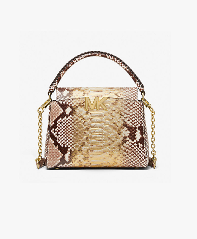 MICHAEL MICHAEL KORS Karlie Small Two-Tone Snake Embossed Leather Crossbody Bag