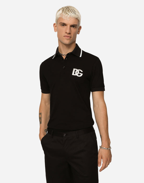 Dolce&Gabbana Cotton piqué polo-shirt with DG embroidery