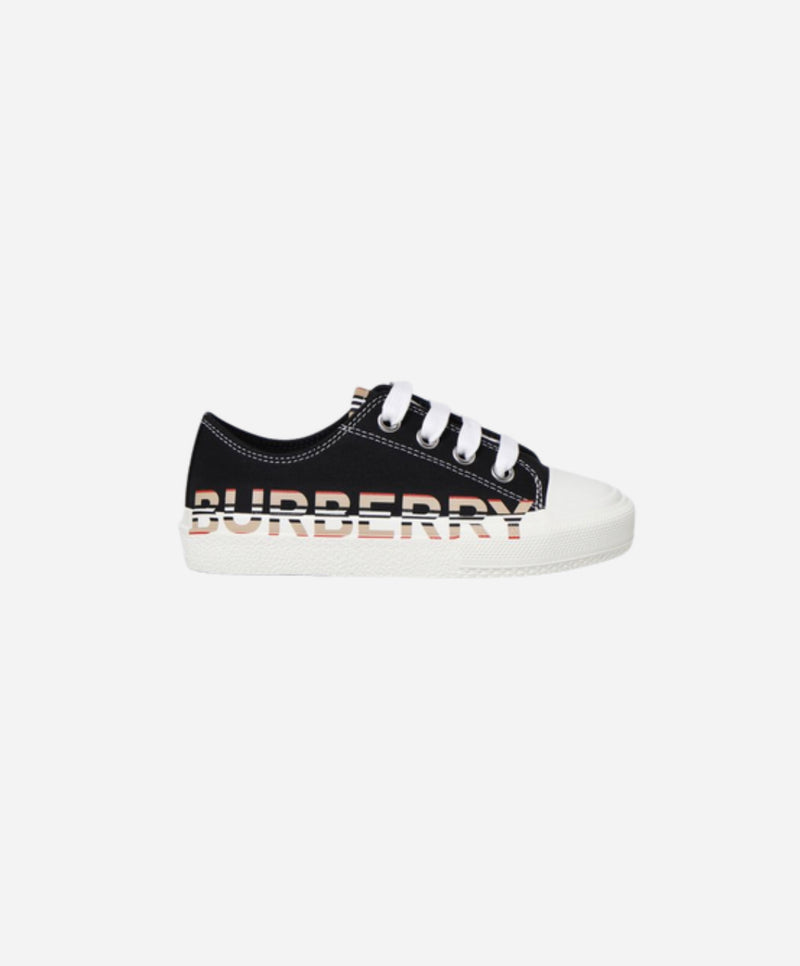 BURBERRY Kids Black Icon Stripe Logo Sneakers