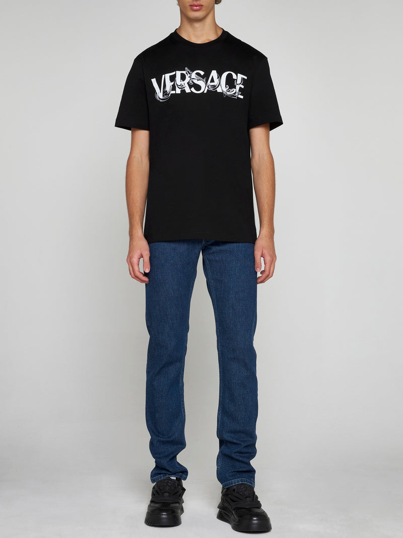 VERSACE BAROCCO BLACK SILHOUETTE LOGO T-SHIRT