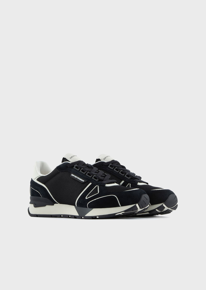 Emporio Armani Leather-and-mesh sneakers