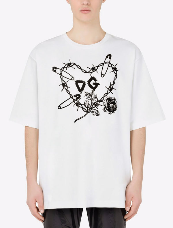 DOLCE & GABBANA Heart Pin Cotton T-Shirt