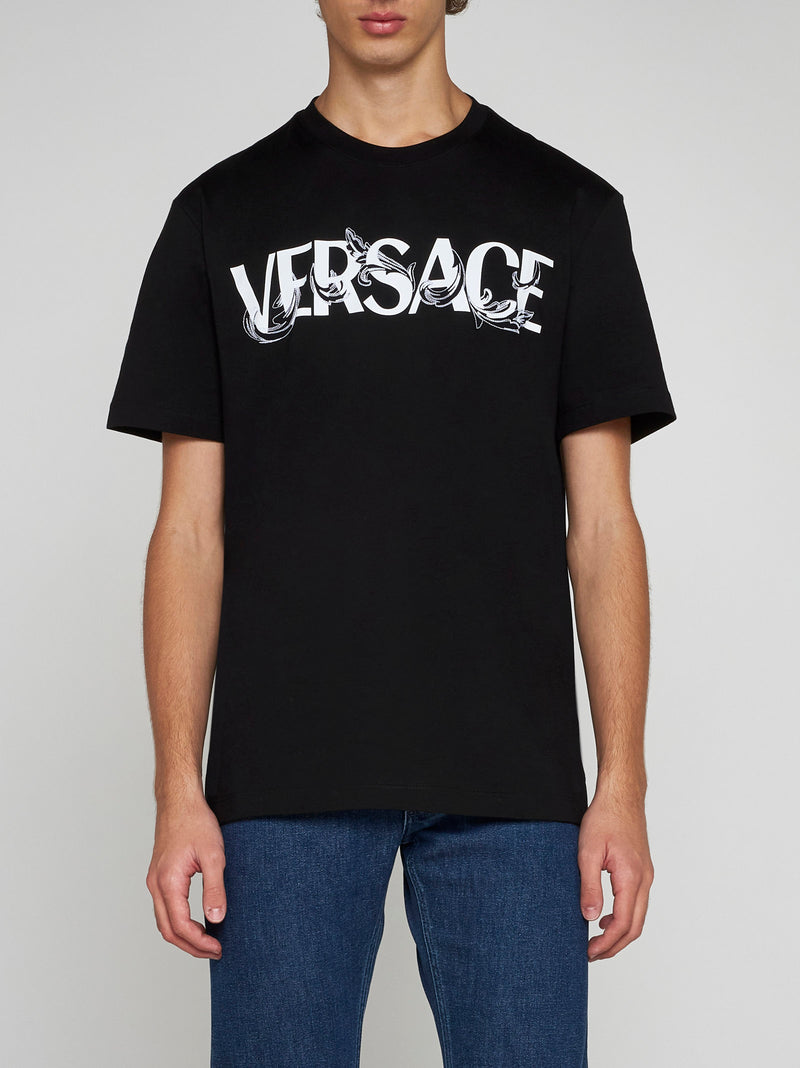 VERSACE BAROCCO BLACK SILHOUETTE LOGO T-SHIRT