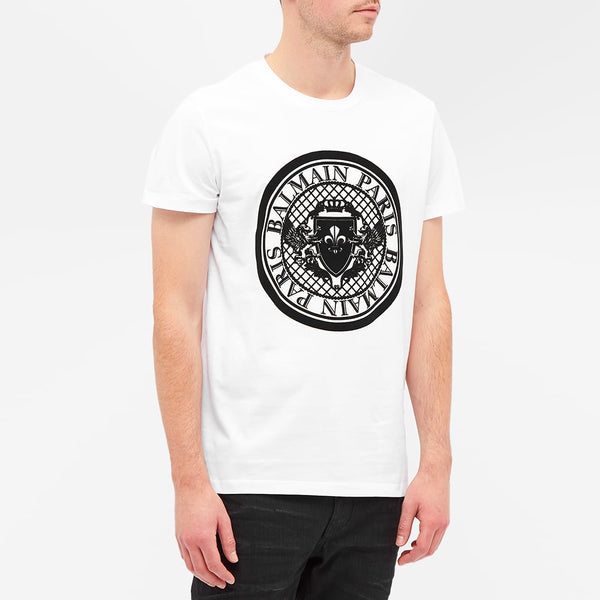 Balmain Flocked Coin Logo T-Shirt ‘White