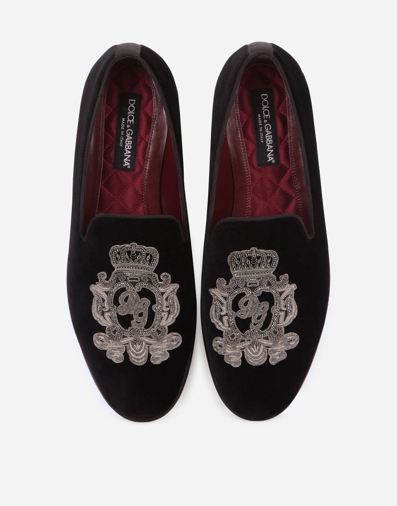 Dolce&Gabbana Velvet slippers with coat of arms embroidery