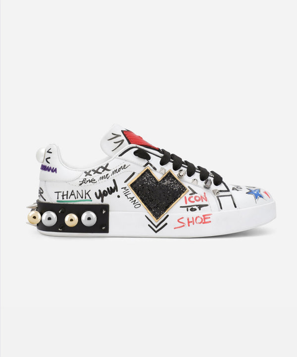 Dolce&Gabbana Printed calfskin Portofino sneakers with patch