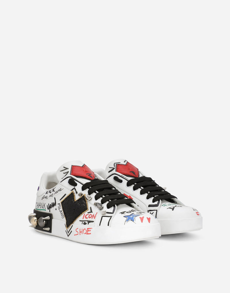 Dolce&Gabbana Printed calfskin Portofino sneakers with patch