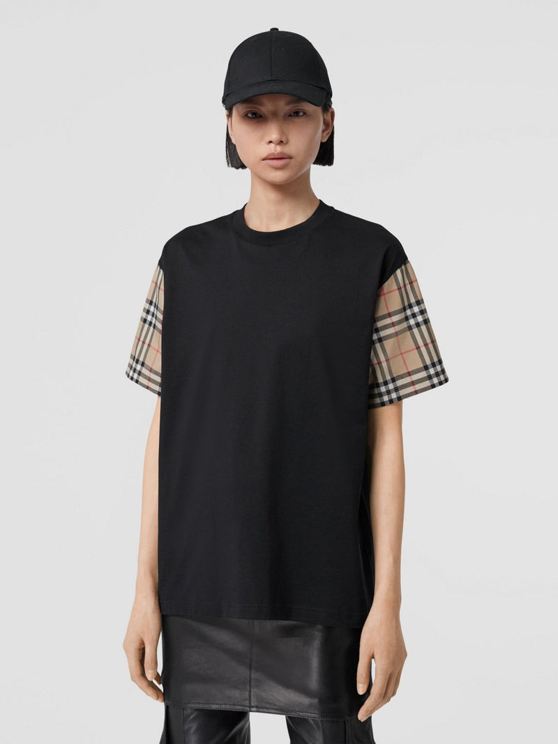 BURBERRY  Vintage check sleeve cotton oversized t-shirt