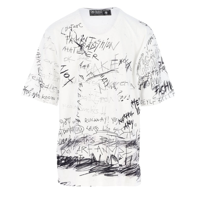 BALMAIN White Scribble Print T-Shirt