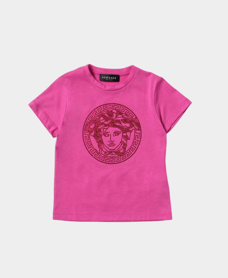 VERSACE  KIDS Pink logo-embellished cotton T-shirt