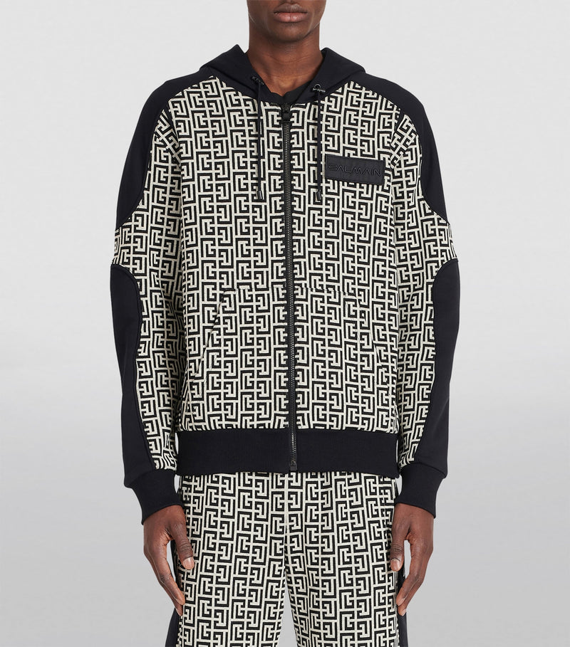 BALMAIN Monogram Zip-Up Hoodie