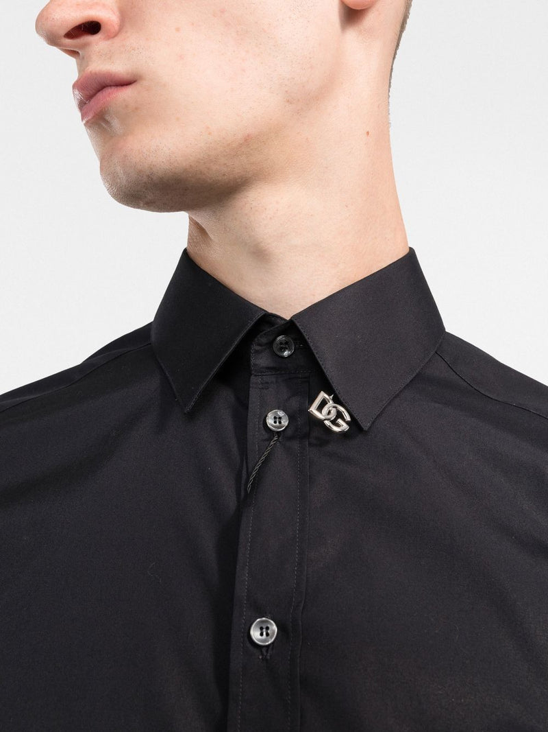 DOLCE & GABBANA Black cotton dg logo plaque shirt