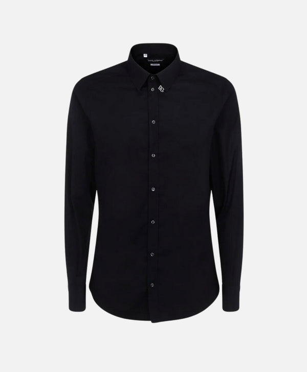 DOLCE & GABBANA Black cotton dg logo plaque shirt