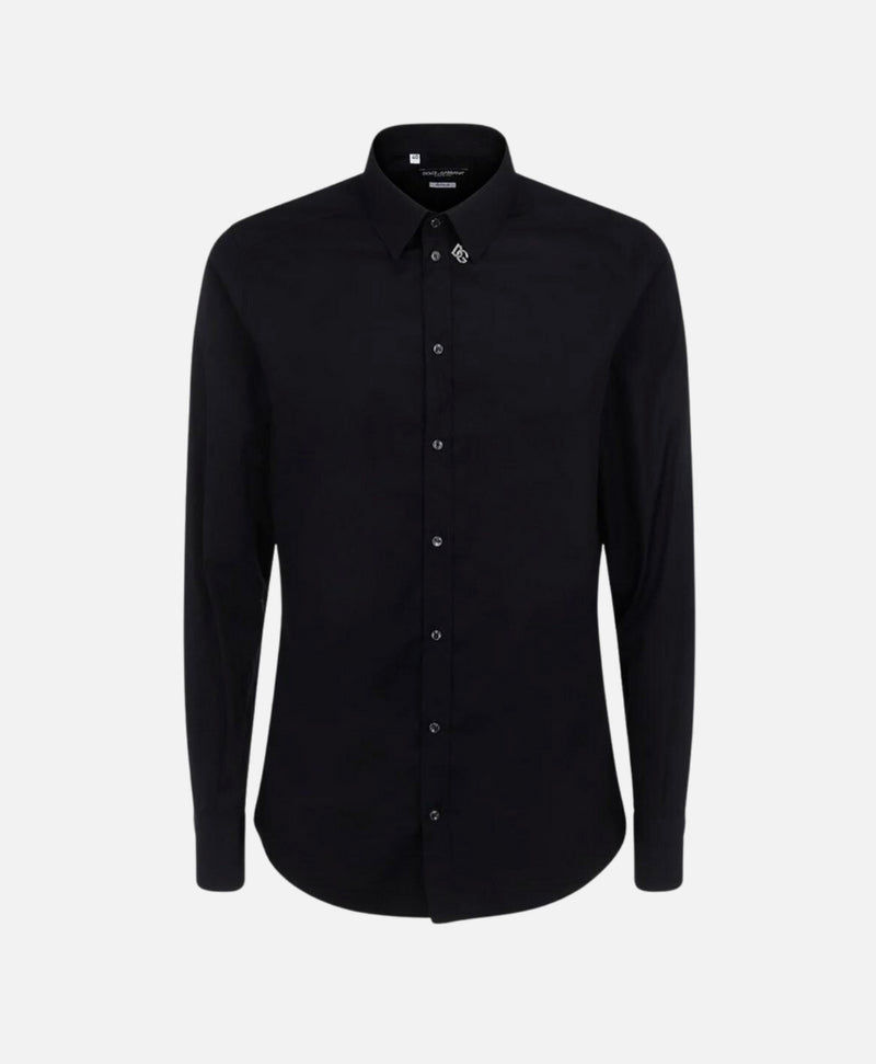 DOLCE & GABBANA Black cotton dg logo plaque shirt