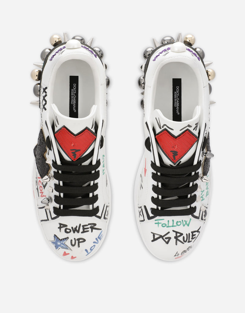 Dolce&Gabbana Printed calfskin Portofino sneakers with patch