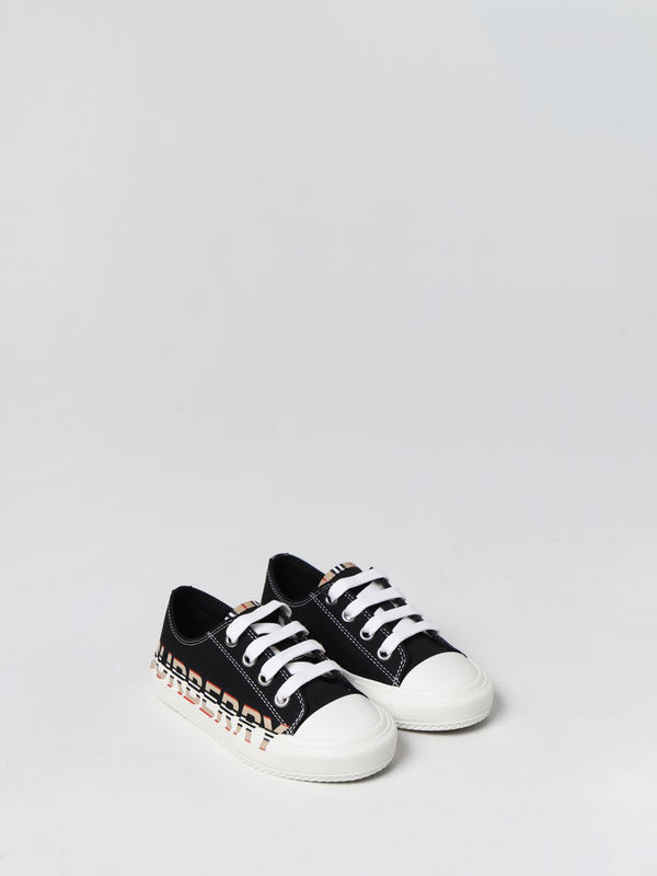 BURBERRY Kids Black Icon Stripe Logo Sneakers