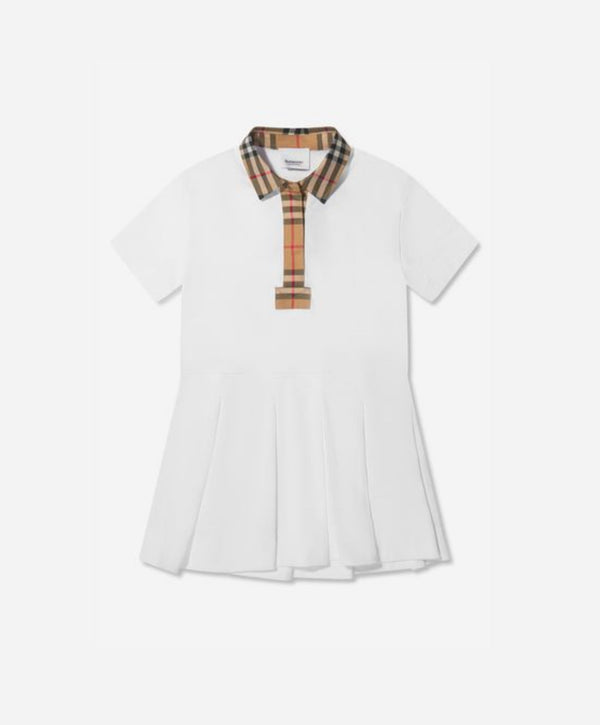 BURBERRY KIDS Girls Check Collar Sigrid Dress in White