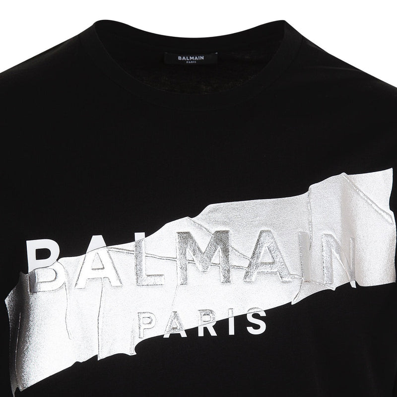 BALMAIN FOIL TAPE TEE NOIR, BLANC & ARGENT