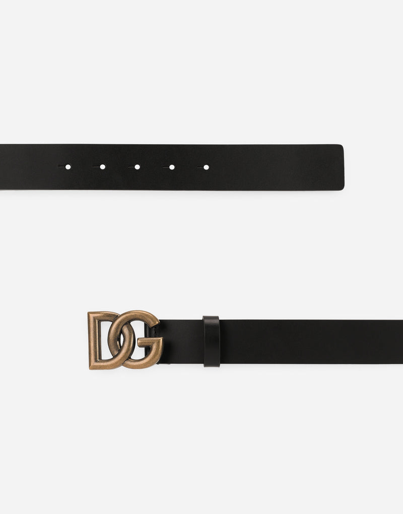 D&G Lux leather belt with crossover DG logo buckle