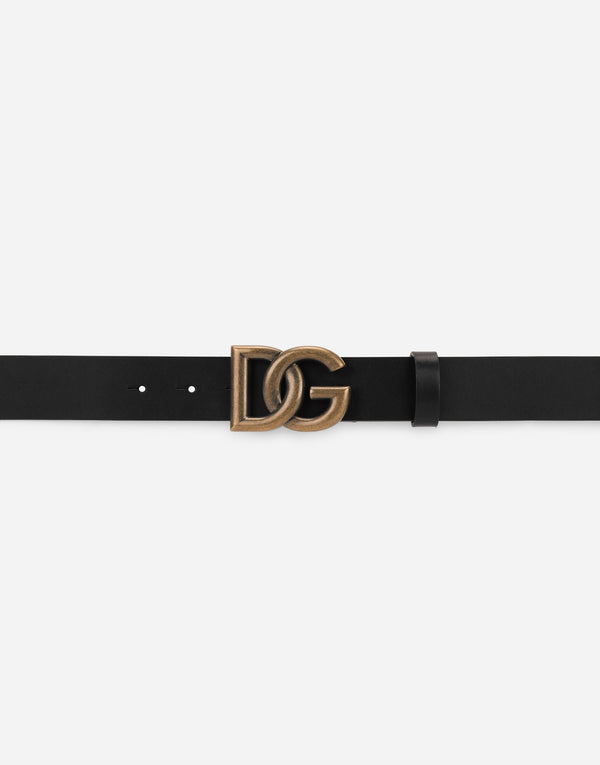 D&G Lux leather belt with crossover DG logo buckle