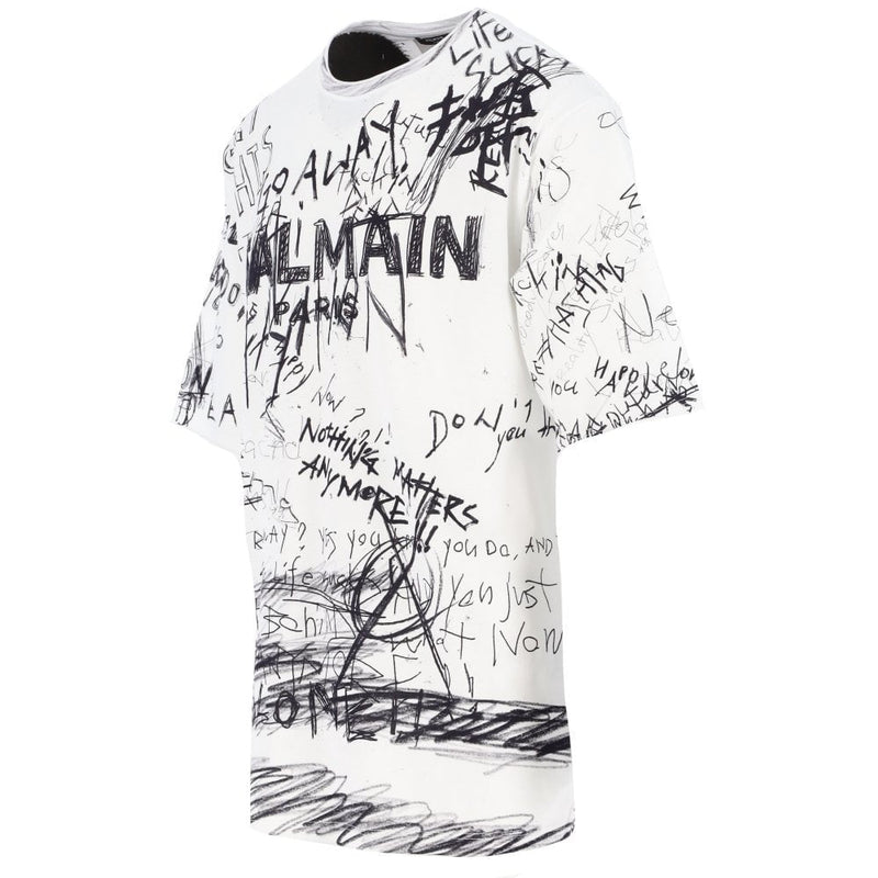 BALMAIN White Scribble Print T-Shirt