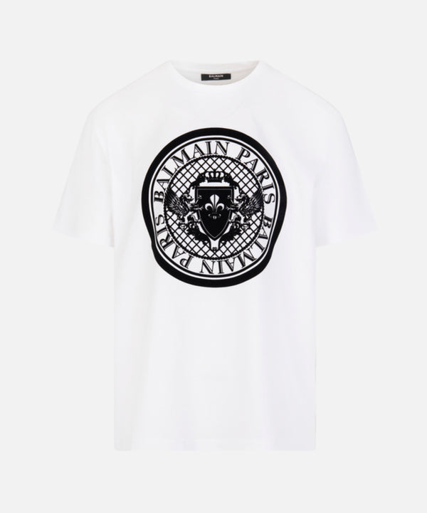 Balmain Flocked Coin Logo T-Shirt ‘White