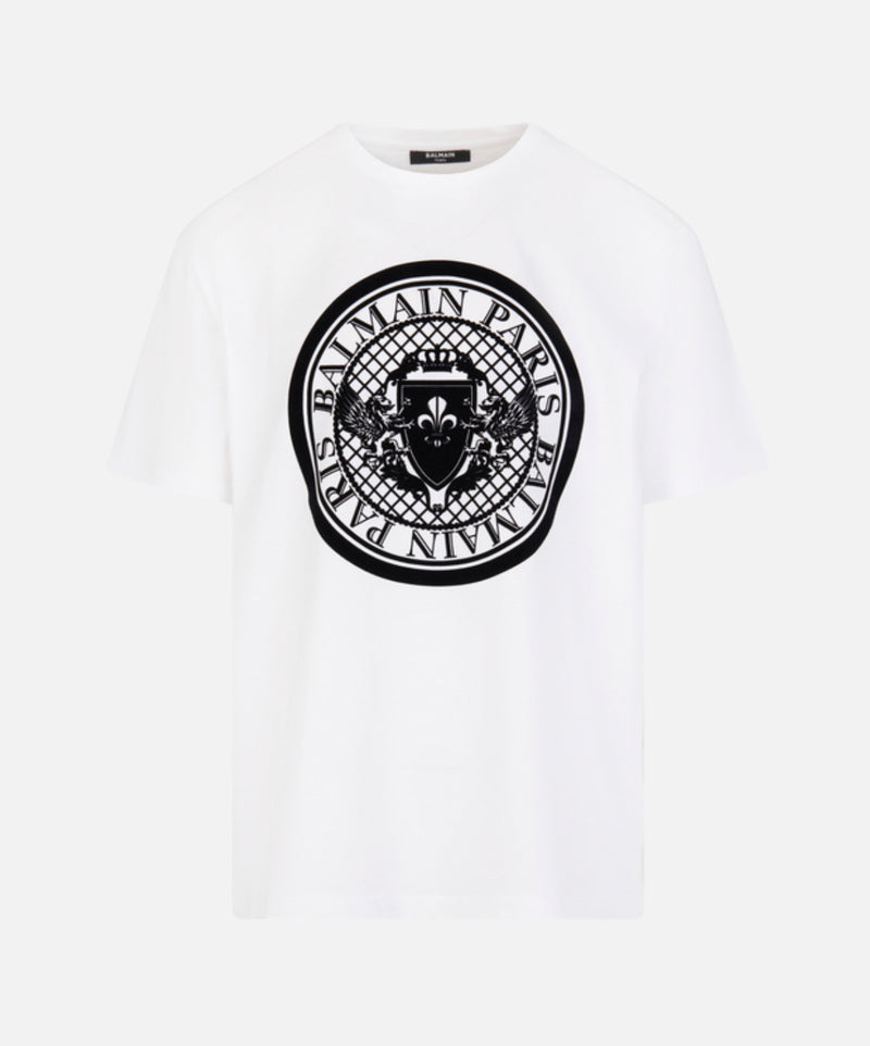 Balmain Flocked Coin Logo T-Shirt ‘White