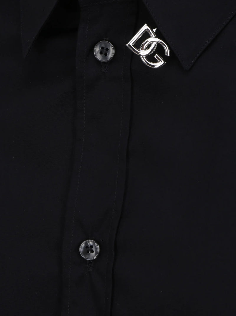 DOLCE & GABBANA Black cotton dg logo plaque shirt